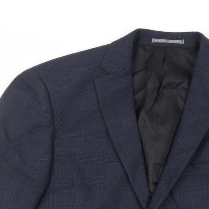 Next Mens Blue Plaid Polyester Jacket Suit Jacket Size 40 Regular