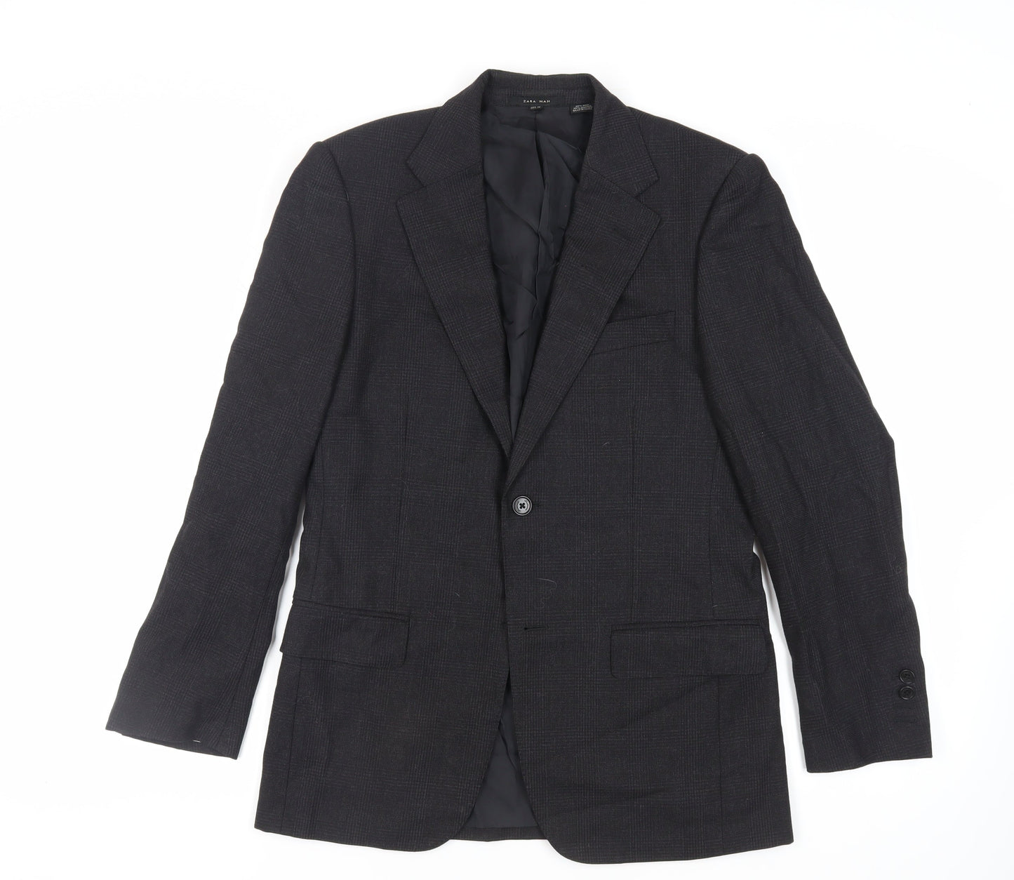 Zara Man Mens Black Plaid Wool Jacket Blazer Size 36 Regular