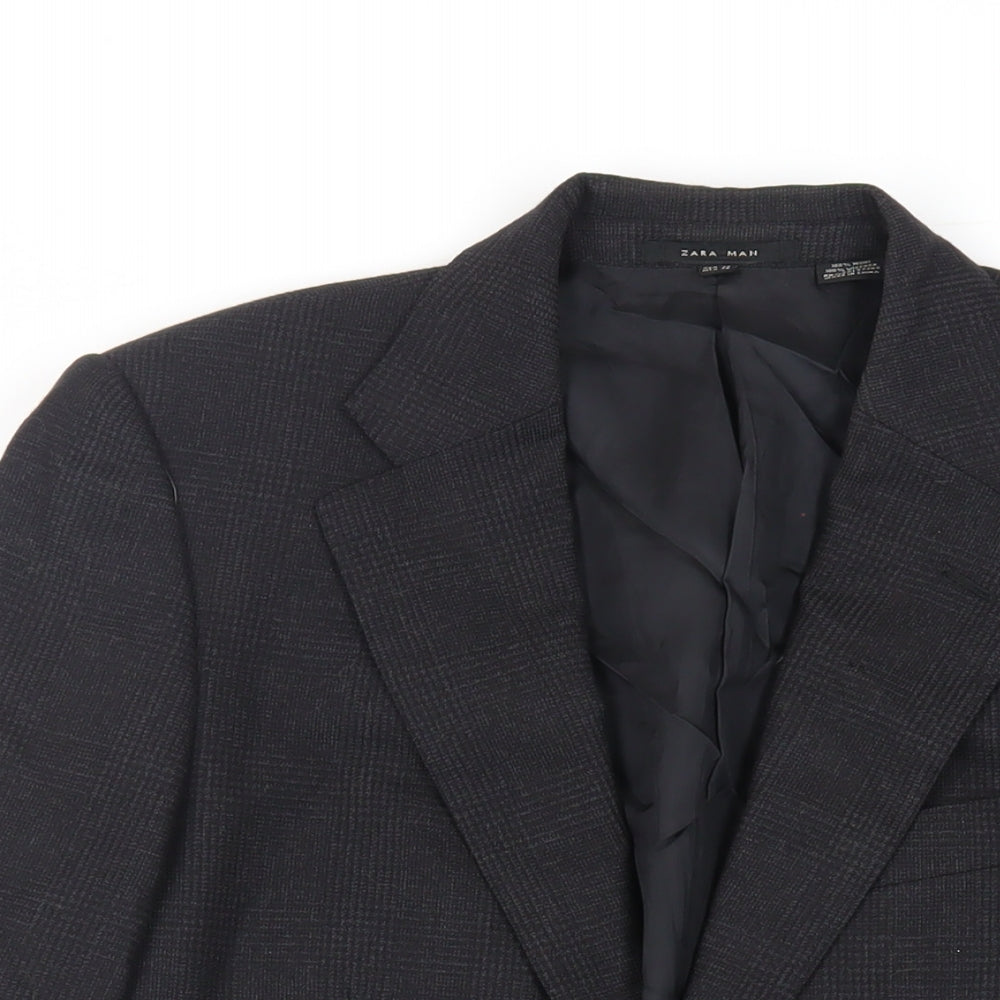 Zara Man Mens Black Plaid Wool Jacket Blazer Size 36 Regular