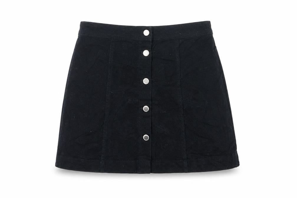 Divided by H&M Womens Black Cotton Mini Skirt Size 8 Button