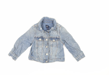 Additional front view of Gap girls’ blue basic jacket jacket, size 2, years snap