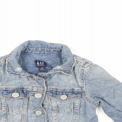 Close-up detail of Gap girls’ blue basic jacket jacket, size 2, years snap