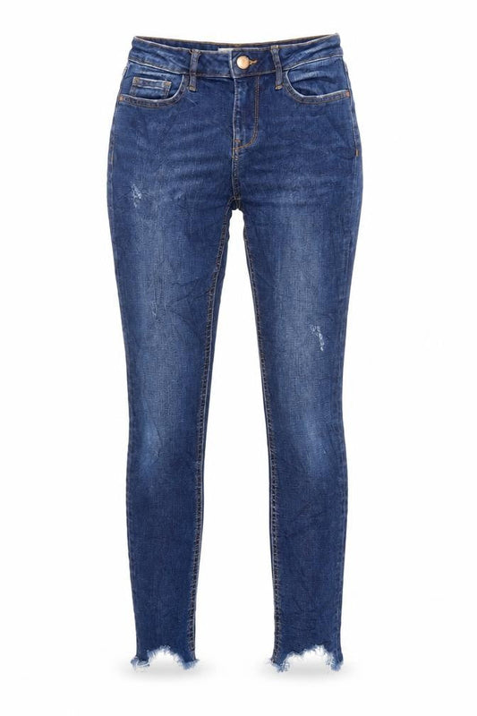 Front view of Denim & Co. women’s blue cotton skinny jeans, size UK 6, 28-inch leg regular zip