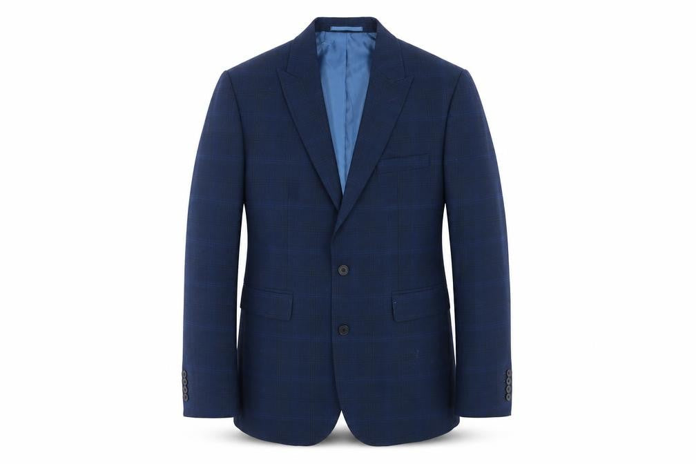 Moss 1851 Mens Blue Plaid Polyester Jacket Suit Jacket Size 44 Regular