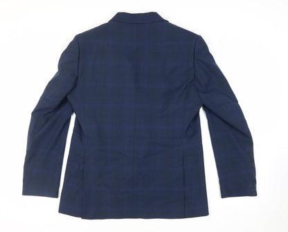 Moss 1851 Mens Blue Plaid Polyester Jacket Suit Jacket Size 44 Regular