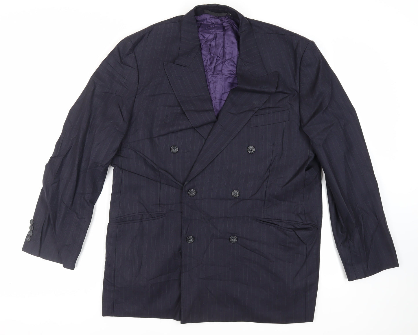 Marks and Spencer Mens Blue Striped Wool Jacket Blazer Size 42 Regular