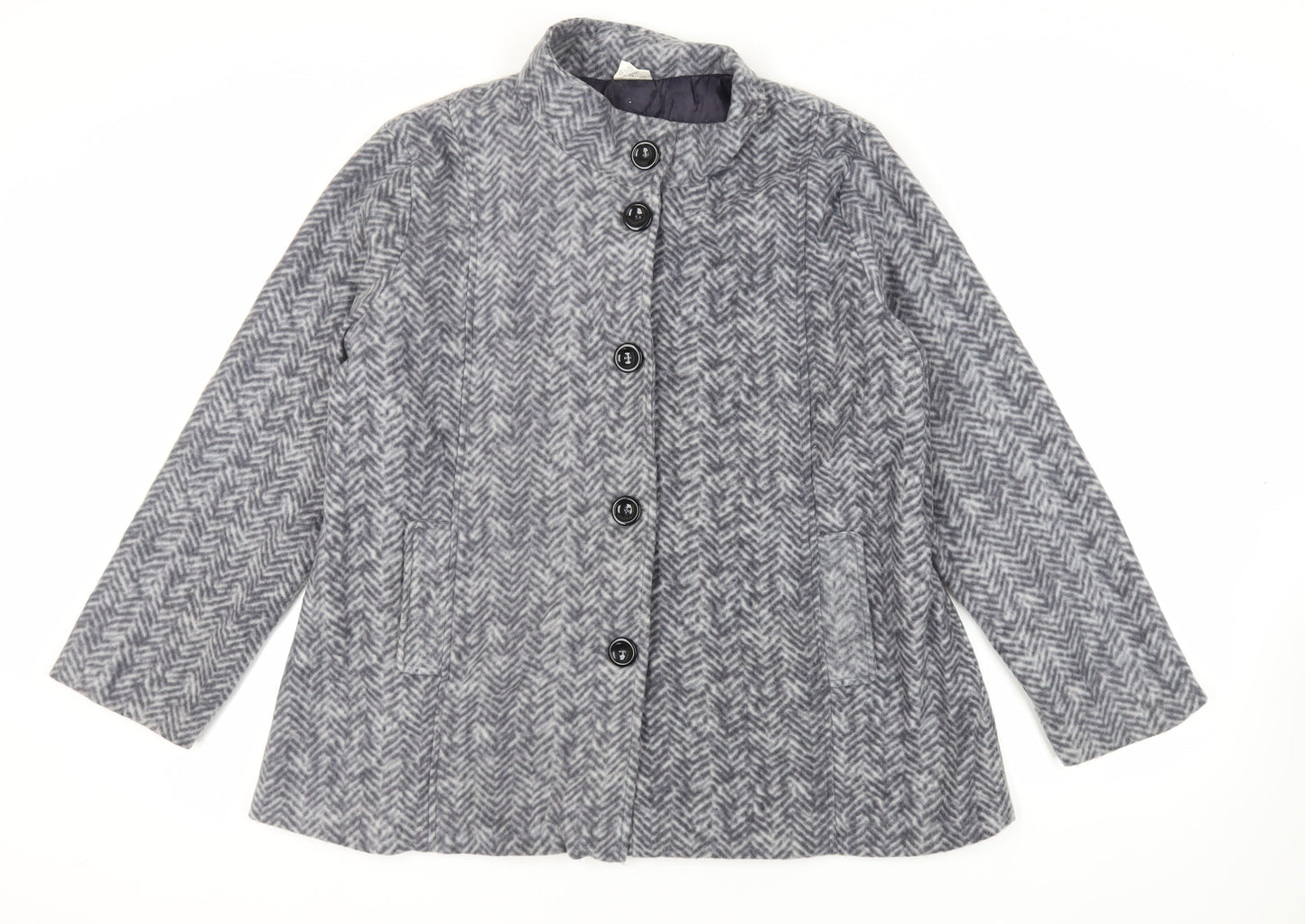 Anne de Lancay Womens Grey Geometric Jacket Blazer Size L Button