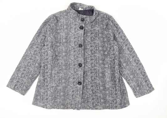 Anne de Lancay Womens Grey Geometric Jacket Blazer Size L Button