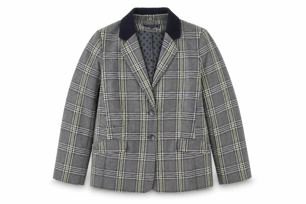 Maine New England Womens Grey Plaid Polyester Jacket Blazer Size 18