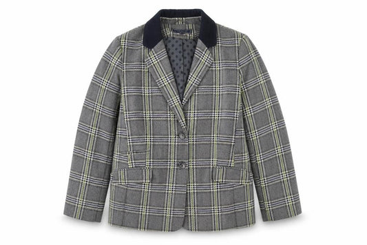 Maine New England Womens Grey Plaid Polyester Jacket Blazer Size 18