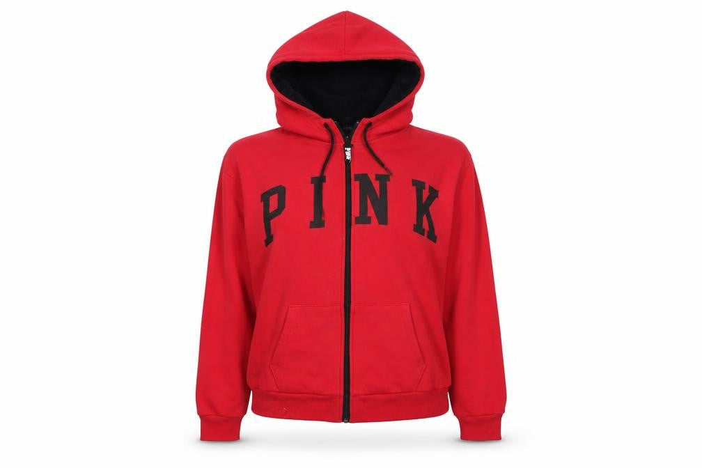 PINK Womens Red Cotton Full Zip Hoodie Size M Zip
