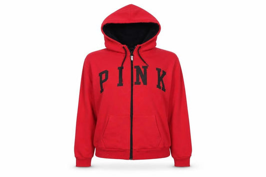 PINK Womens Red Cotton Full Zip Hoodie Size M Zip