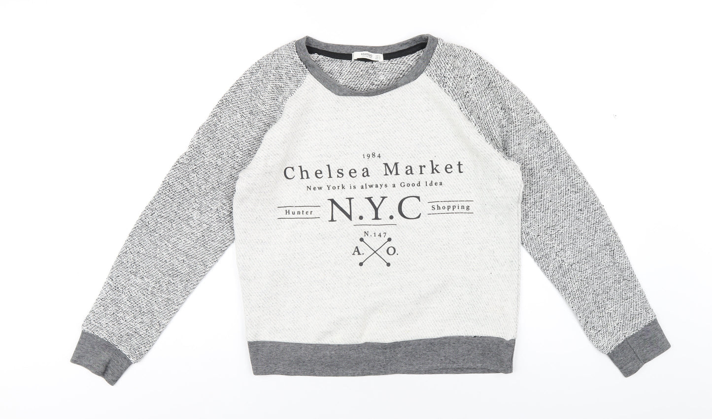 Mango Womens Grey Cotton Pullover Sweatshirt Size S Pullover