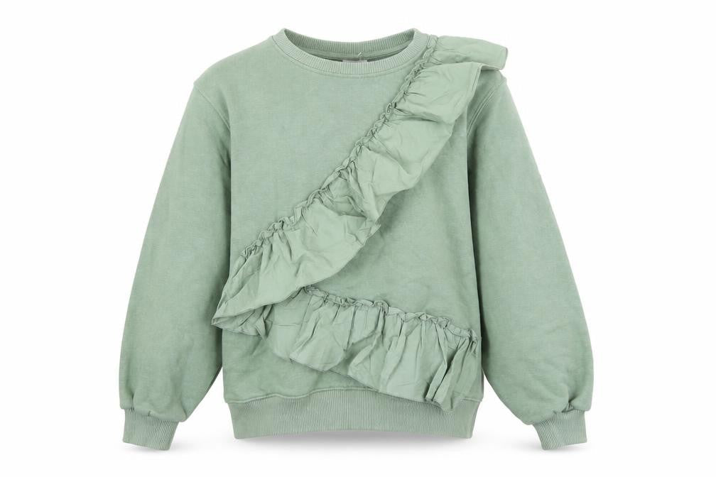 Zara Girls Green Cotton Pullover Sweatshirt Size 11-12 Years Pullover - Ruffle