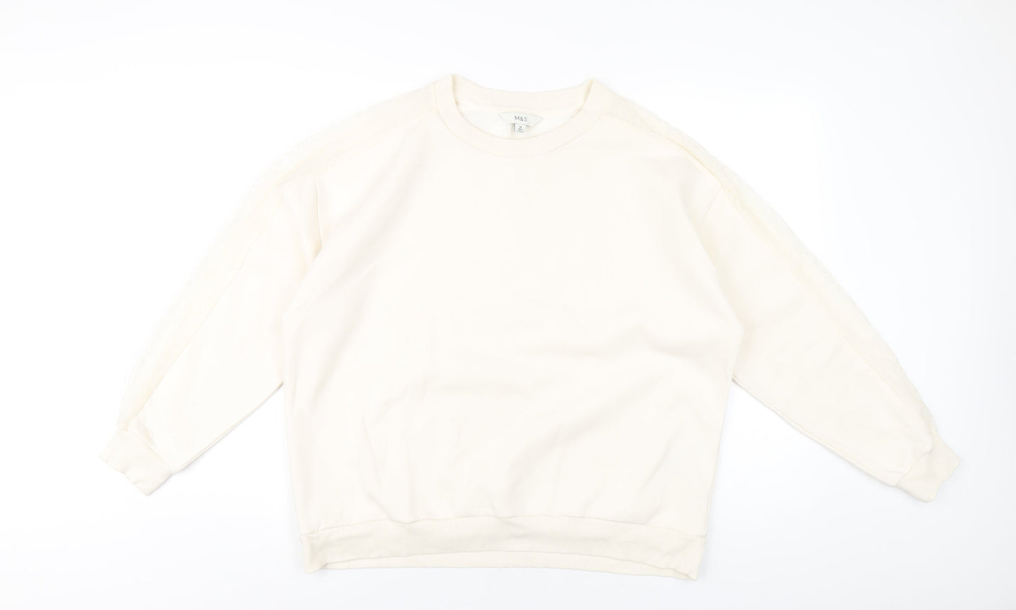 Marks and Spencer Womens Ivory Cotton Pullover Sweatshirt Size 18 Pullover - Lace Detail