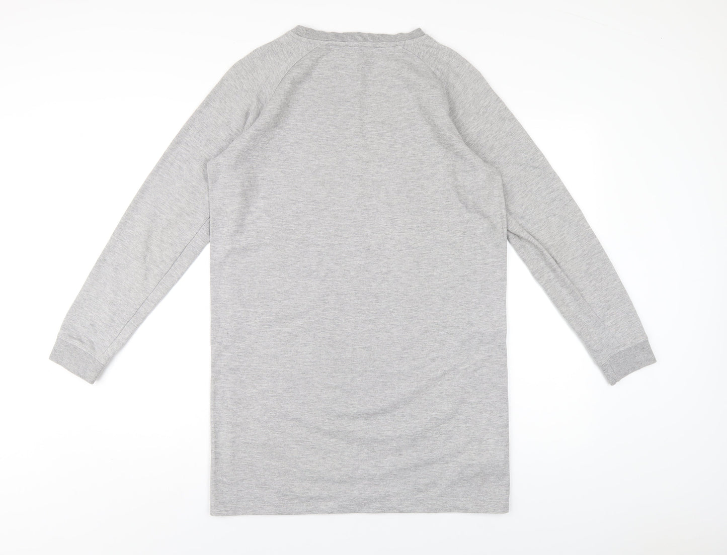 Mango Womens Grey Cotton Jumper Dress Size M Crew Neck Pullover