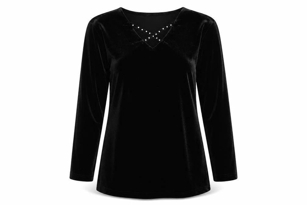 Jeane Bice Womens Black Polyester Basic Blouse Size XS V-Neck