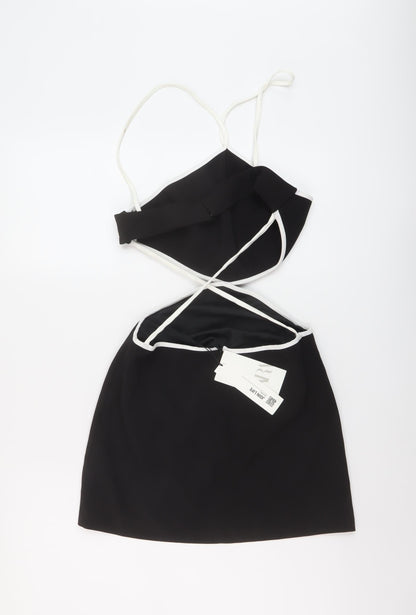 Zara Womens Black Polyester Mini Size M V-Neck Button