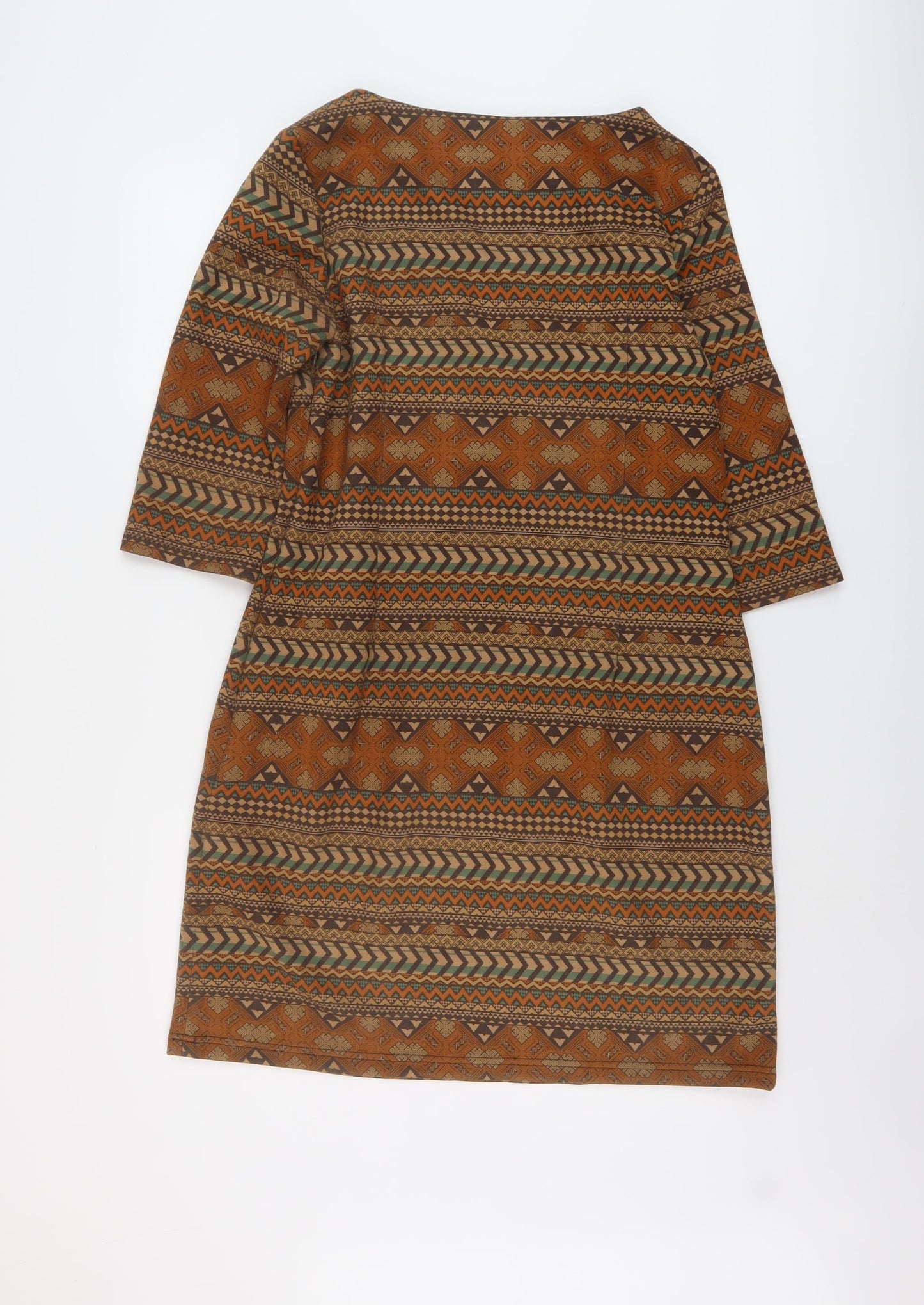Sweet Miss Womens Brown Geometric Polyester Sheath Size XL Round Neck Pullover