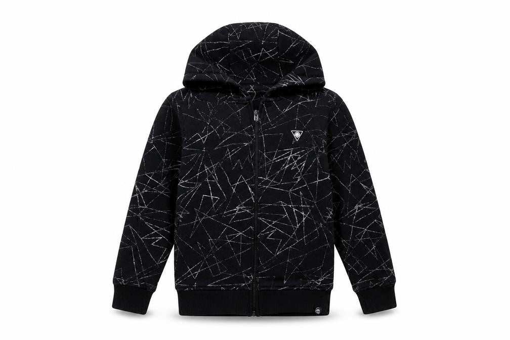 Next Boys Black Geometric Cotton Full Zip Hoodie Size 7 Years Zip