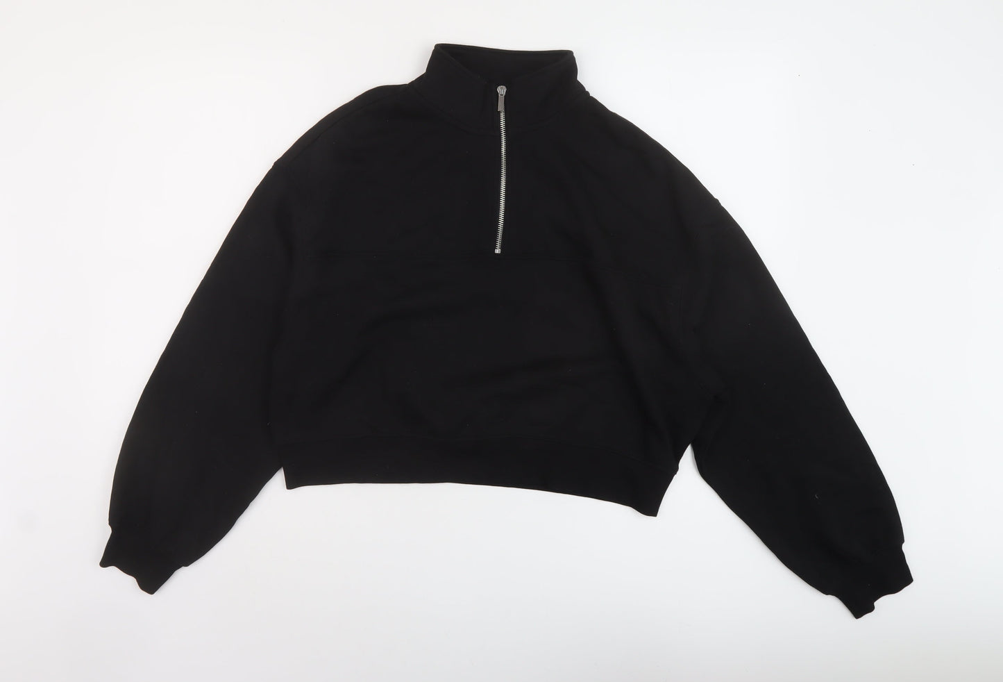H&, Womens Black Cotton Pullover Sweatshirt Size L Zip