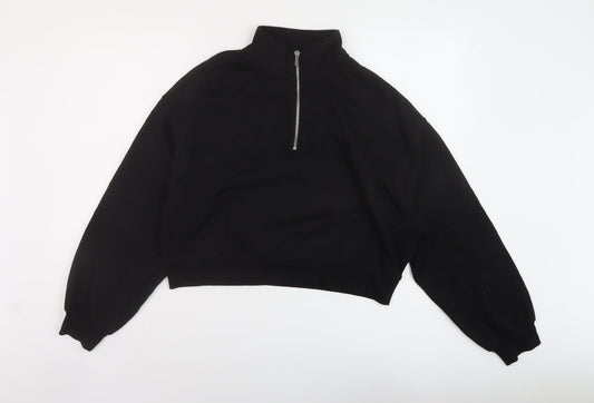 H&, Womens Black Cotton Pullover Sweatshirt Size L Zip