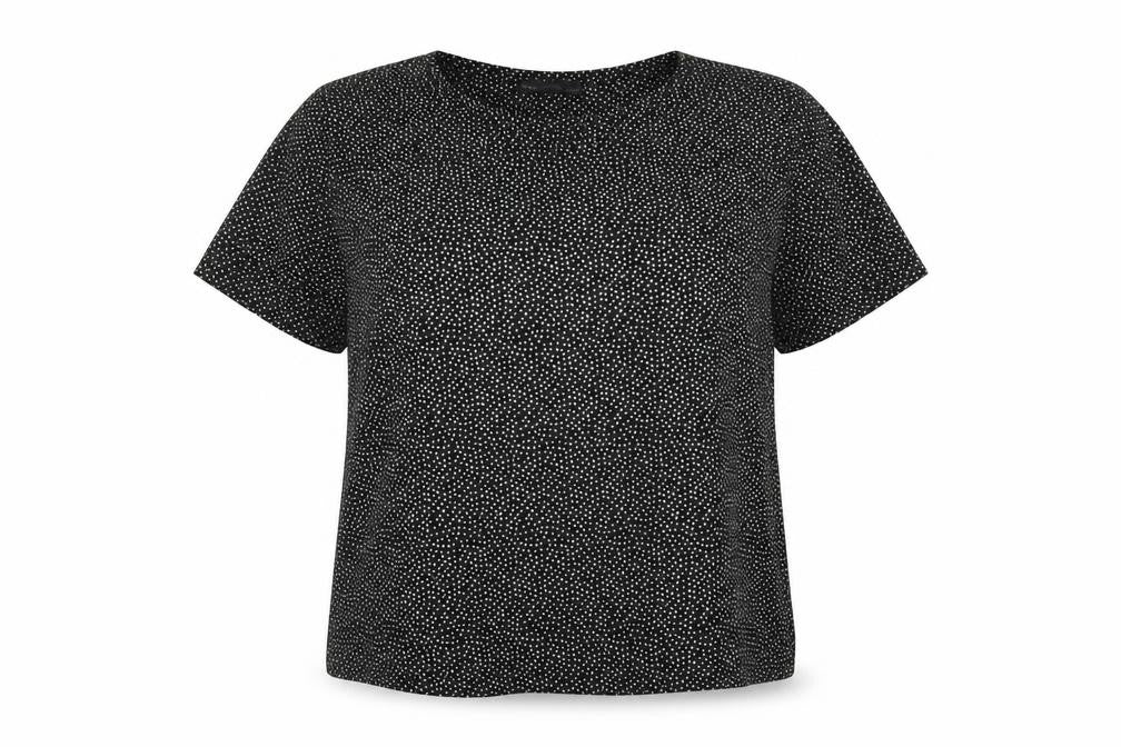 Marks & Spencer Womens Black Geometric Polyester Basic T-Shirt Size 16 Round Neck