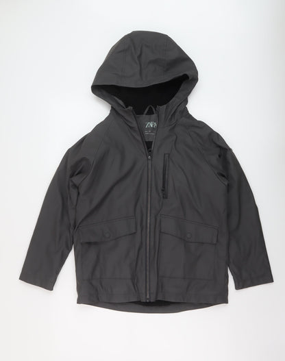 Additional front view of Zara boys’ grey rain coat coat, size 10, years zip