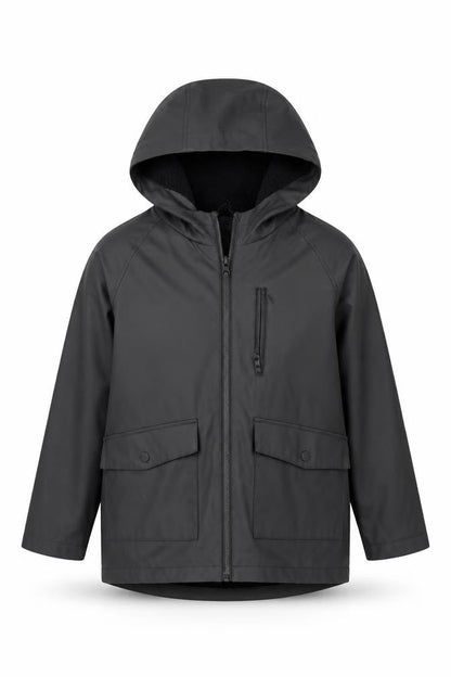 Front view of Zara boys’ grey rain coat coat, size 10, years zip