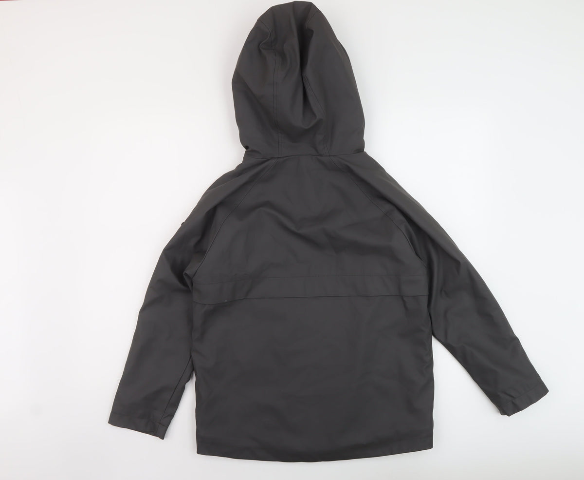 Back view of Zara boys’ grey rain coat coat, size 10, years zip