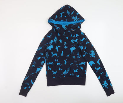 H&M Womens Blue Geometric Cotton Pullover Hoodie Size 8 Pullover