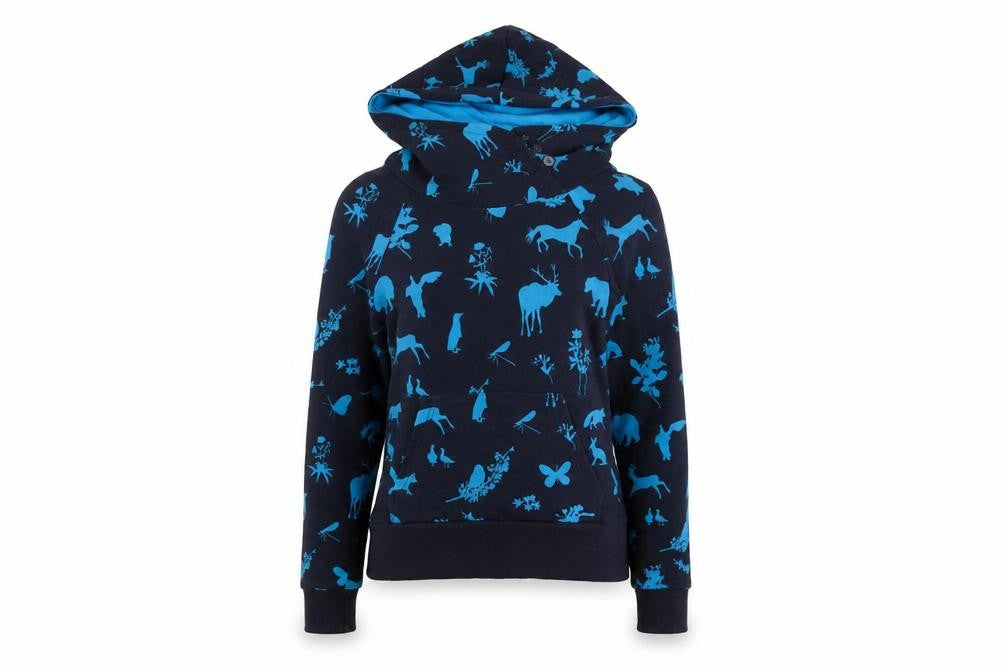 H&M Womens Blue Geometric Cotton Pullover Hoodie Size 8 Pullover