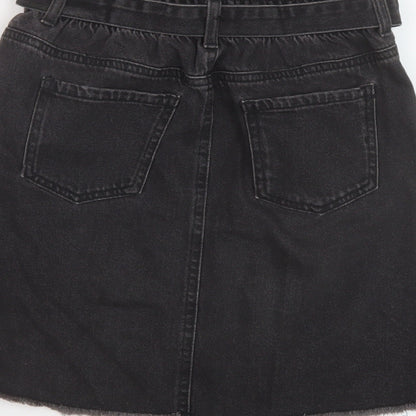 Brand and care label for Denim & Co. girls’ grey cotton a-line skirt, size 12-13, years regular button