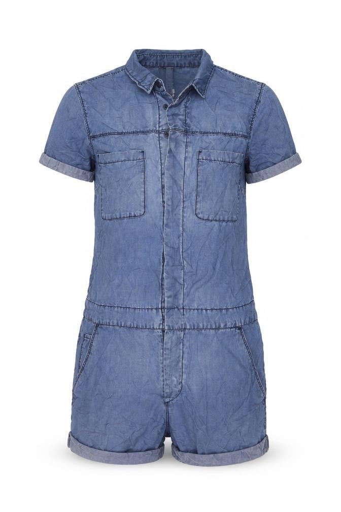 H&, Womens Blue Lyocell Playsuit One-Piece Size 8 Button