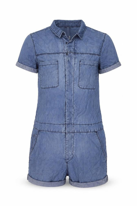 H&M Womens Blue Lyocell Playsuit One-Piece Size 8 Button