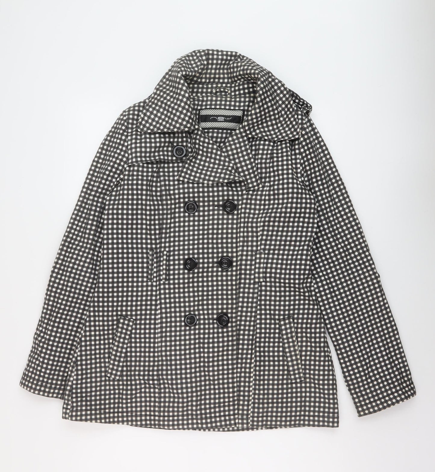 New Look Womens Black Check Jacket Size 14 Button