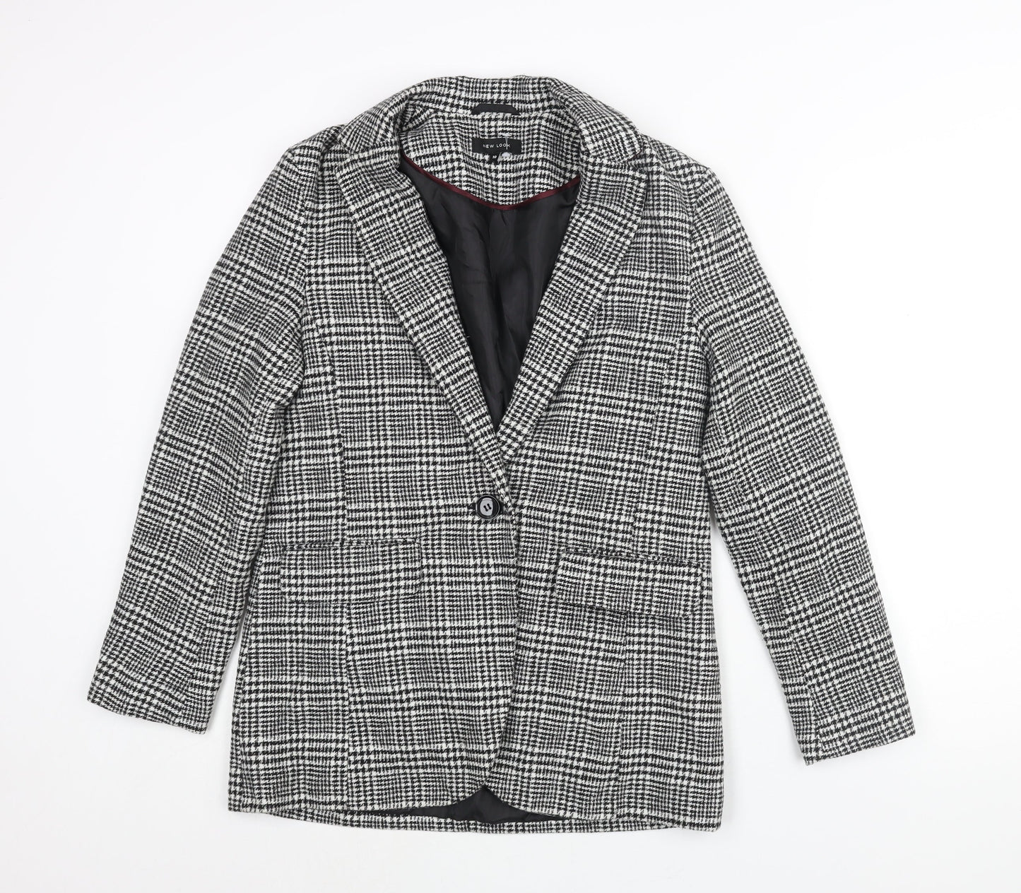 New Look Womens Black Check Jacket Blazer Size 10 Button