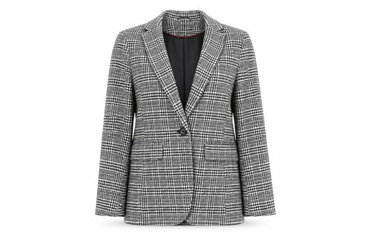 New Look Womens Black Check Jacket Blazer Size 10 Button