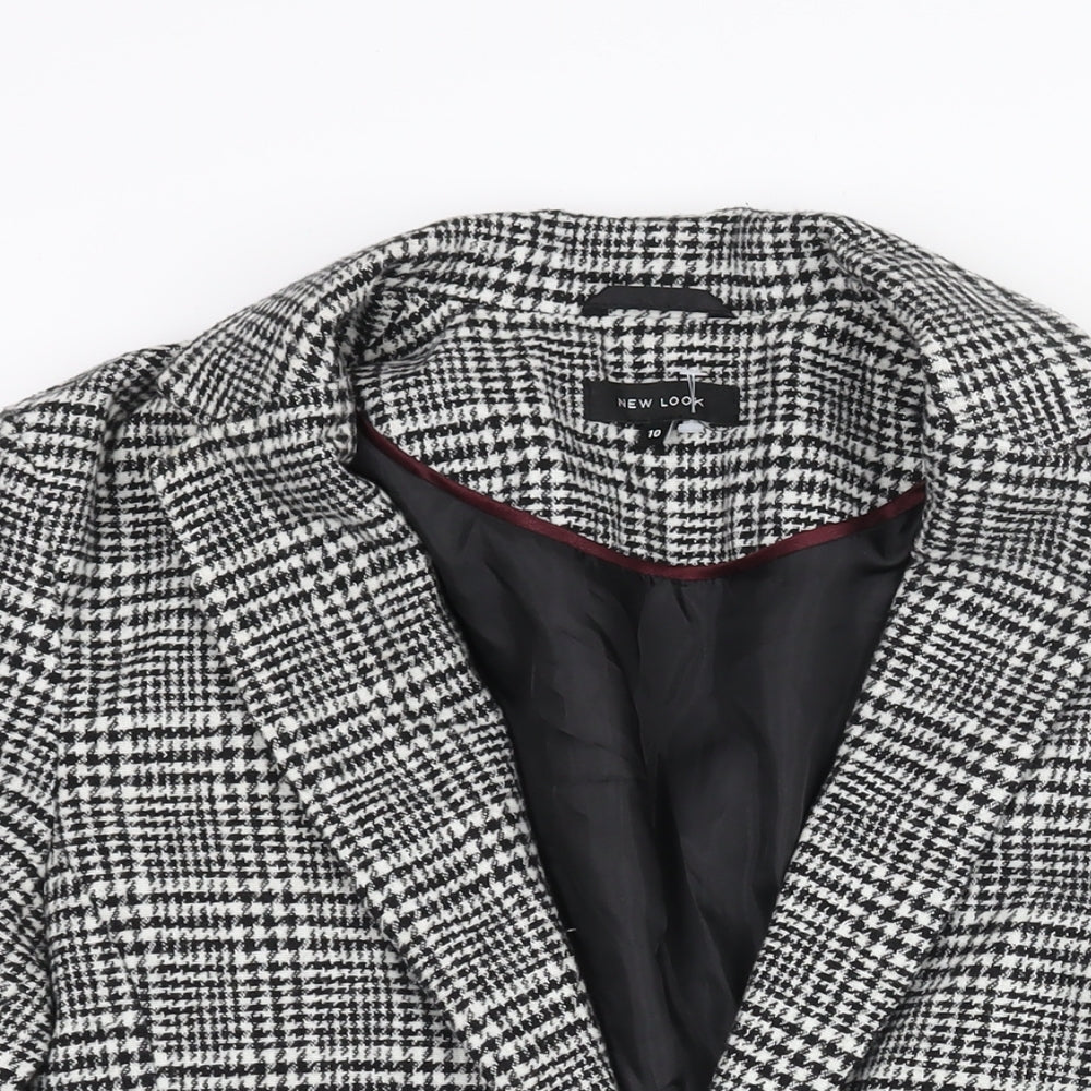 New Look Womens Black Check Jacket Blazer Size 10 Button