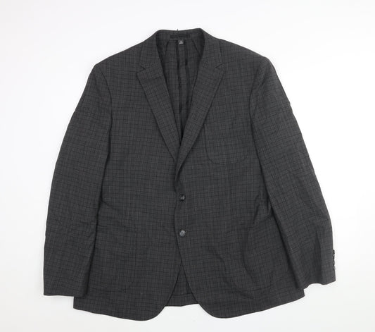 Marks and Spencer Mens Grey Check Polyester Jacket Suit Jacket Size 46 Regular - Unlined