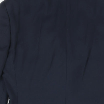 Brand and care label for Red Herring men’s blue polyester jacket suit jacket, size 36, regular