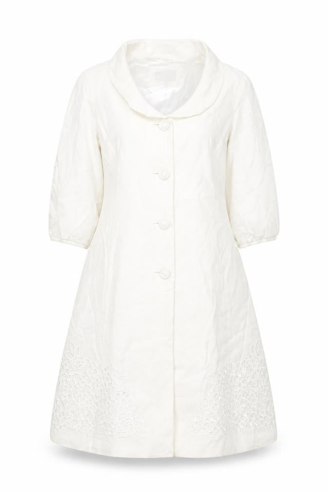 Per Una Womens White Overcoat Coat Size 12 Button - Embroidered Detail
