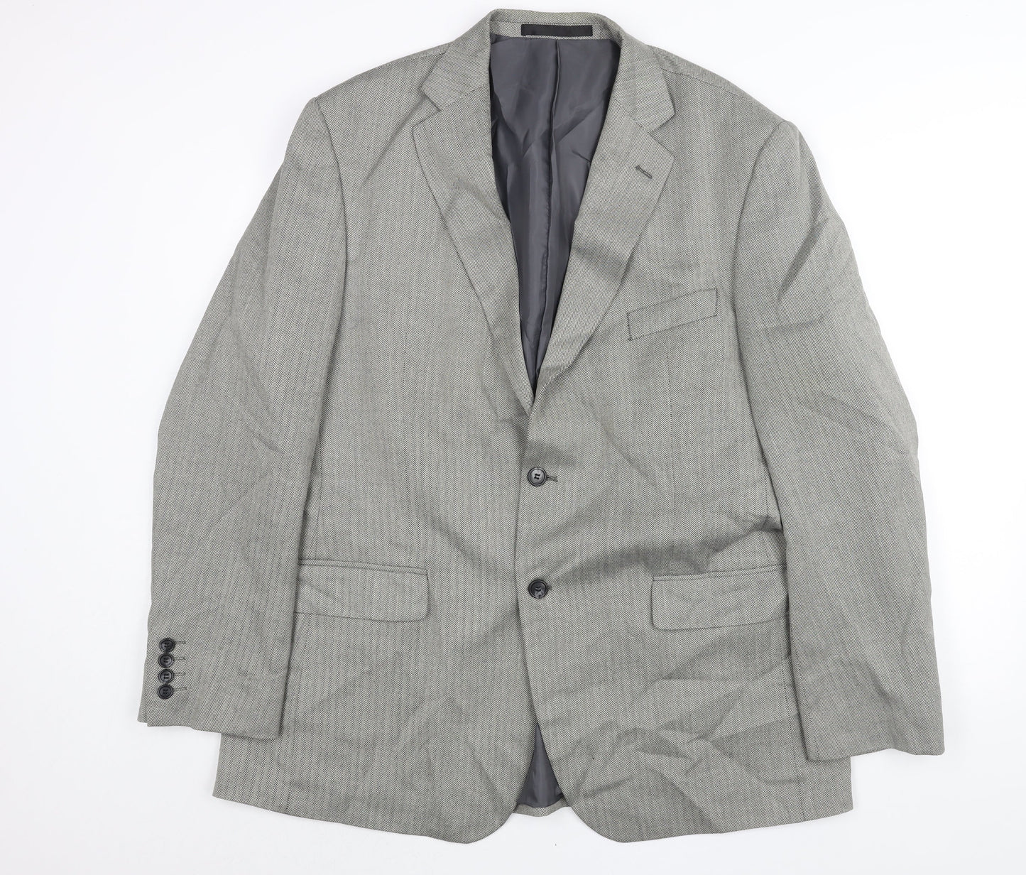 Marks and Spencer Mens Grey Herringbone Polyester Jacket Suit Jacket Size 44 Regular