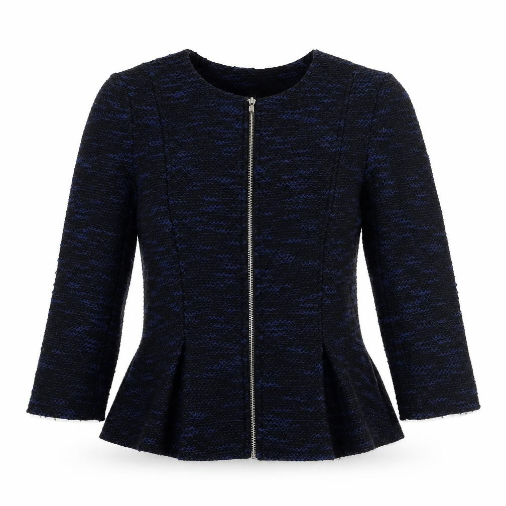 Divided by H&M Womens Blue Geometric Jacket Size 12 Zip - Peplum