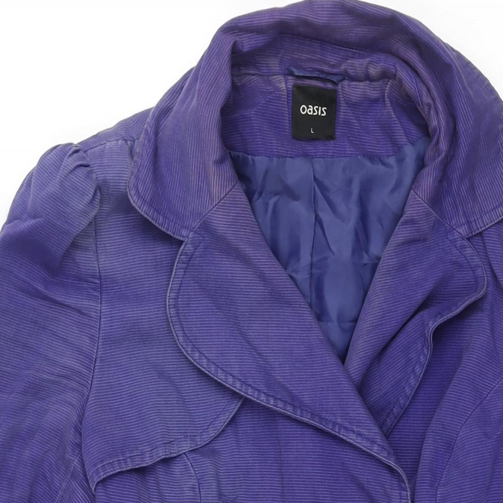 Oasis Womens Purple Overcoat Coat Size L Button - Double Breasted
