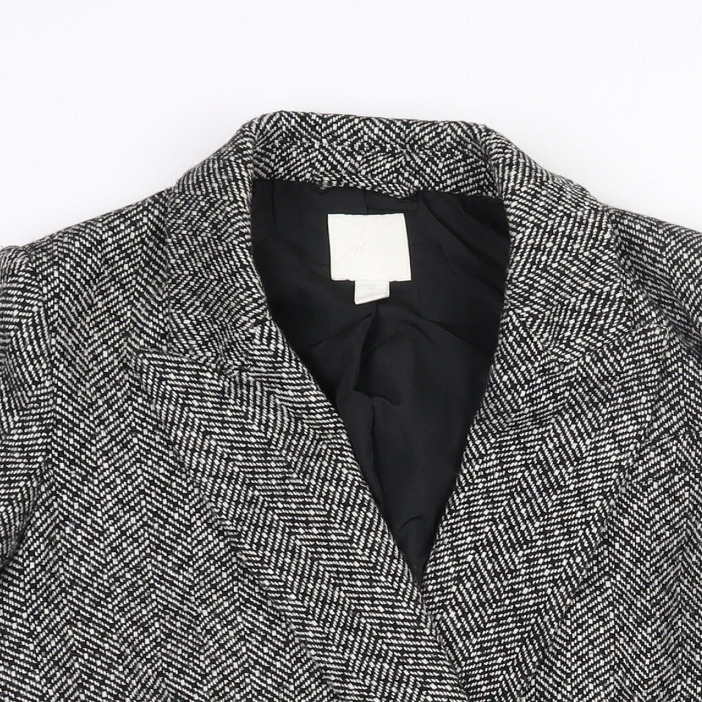 H&M Womens Black Herringbone Polyester Jacket Blazer Size 8