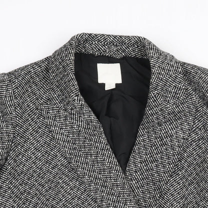 H&M Womens Black Herringbone Polyester Jacket Blazer Size 8