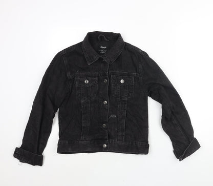 Additional front view of Denim & Co. women’s black jacket, size UK 10, button - distressed