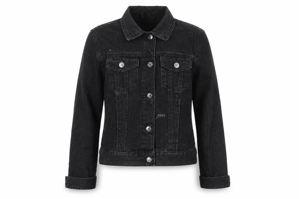 Denim & Co. Womens Black Jacket Size 10 Button - Distressed