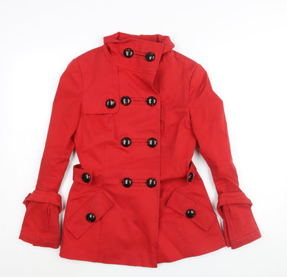 Zara Womens Red Trench Coat Coat Size S Button - Double Breasted